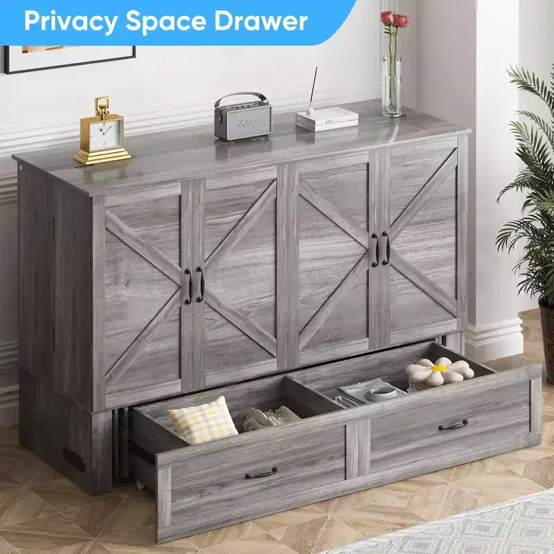 Mjkone Modern Queen Size Murphy Bed with USB ports,Drawers,with 4.7''Mattress