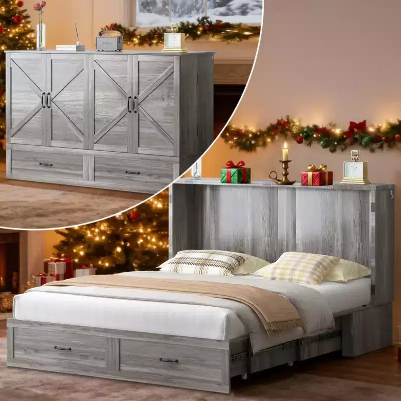Mjkone Modern Queen Size Murphy Bed with USB ports,Drawers,with 4.7''Mattress