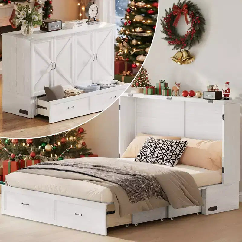 Mjkone Modern Queen Size Murphy Bed with USB ports,Drawers,with 4.7''Mattress