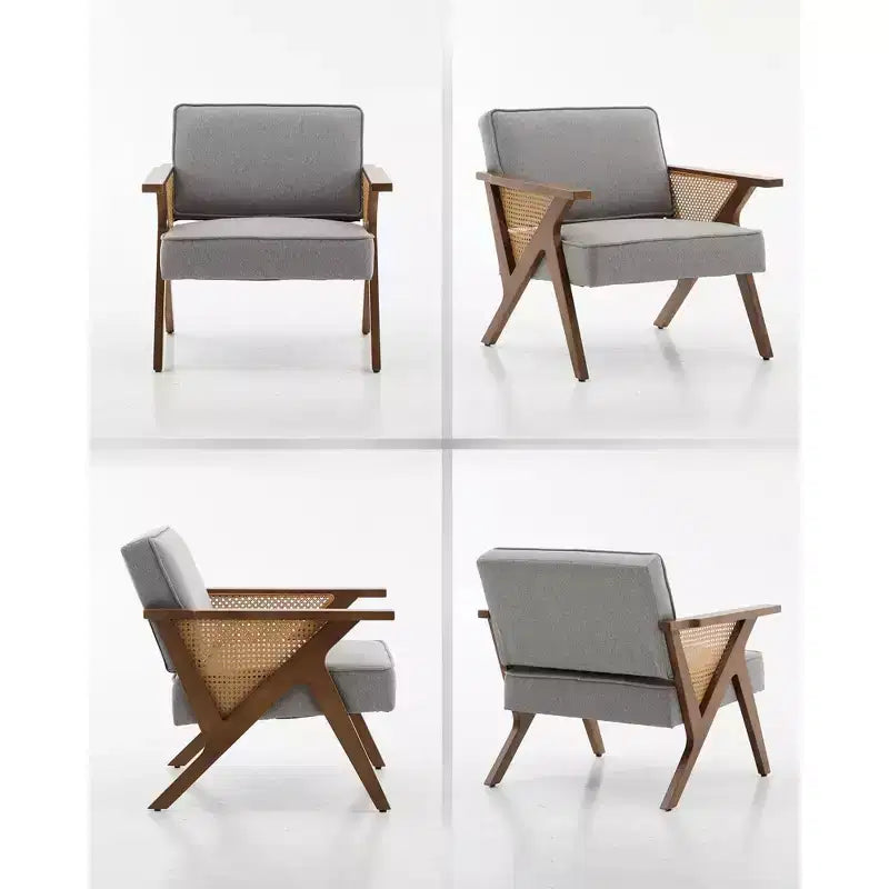 Modern Linen Accent Chair, Upholstered Reading Armchair With Backrest, Single Sofa Chair, Sofa Side Chair with Wood Leg for Living Room Bedroom