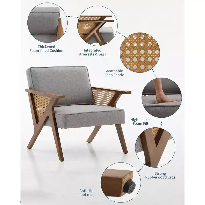 Modern Linen Accent Chair, Upholstered Reading Armchair With Backrest, Single Sofa Chair, Sofa Side Chair with Wood Leg for Living Room Bedroom