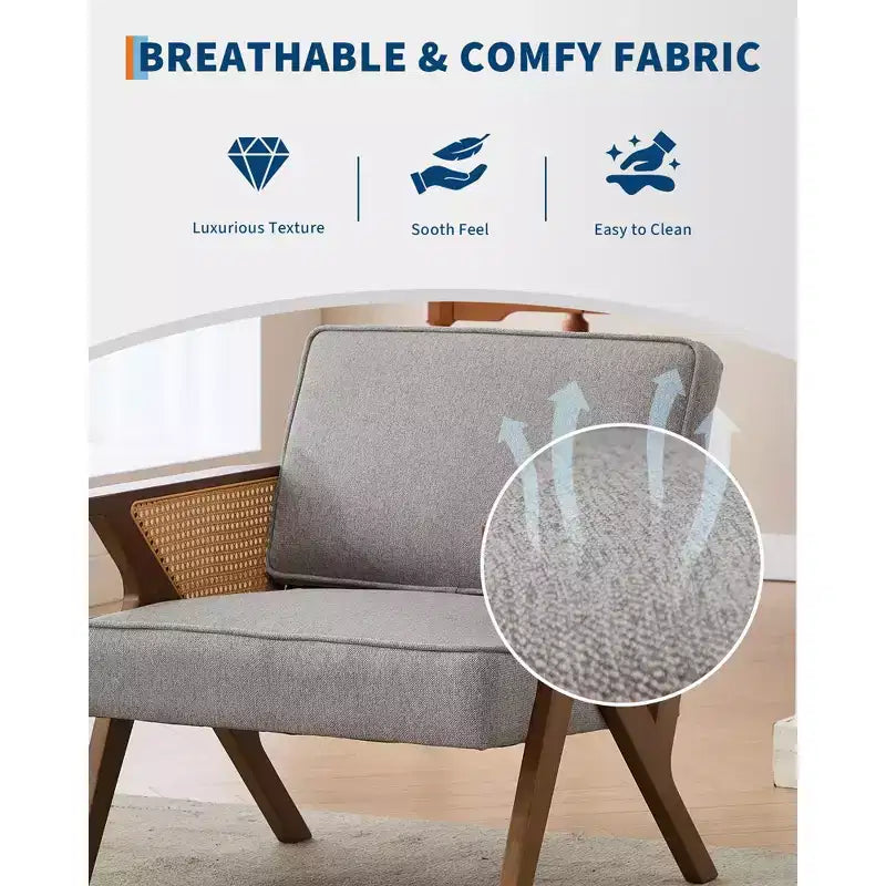 Modern Linen Accent Chair, Upholstered Reading Armchair With Backrest, Single Sofa Chair, Sofa Side Chair with Wood Leg for Living Room Bedroom