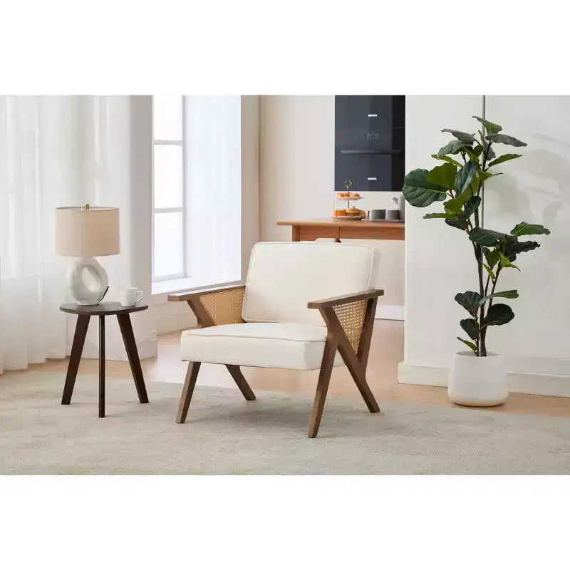 Modern Linen Accent Chair, Upholstered Reading Armchair With Backrest, Single Sofa Chair, Sofa Side Chair with Wood Leg for Living Room Bedroom