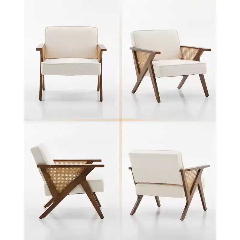 Modern Linen Accent Chair, Upholstered Reading Armchair With Backrest, Single Sofa Chair, Sofa Side Chair with Wood Leg for Living Room Bedroom