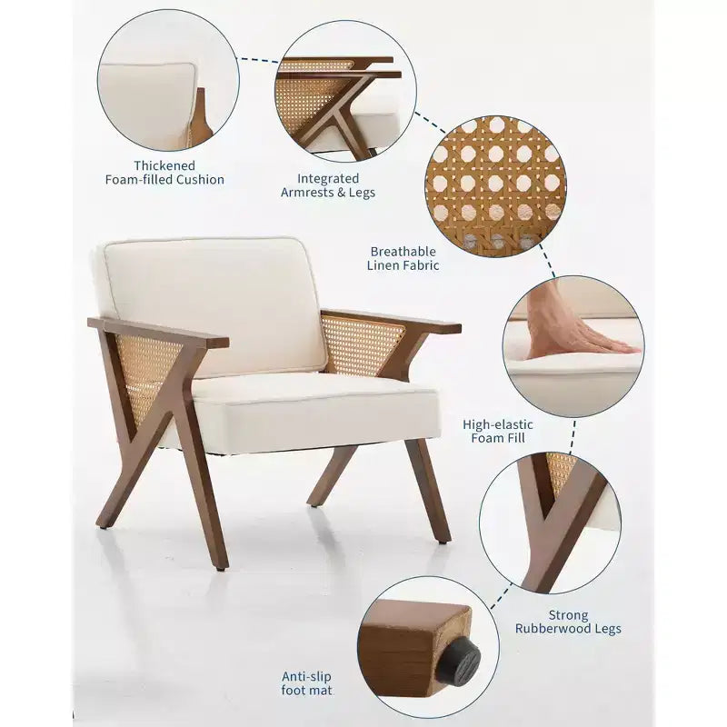 Modern Linen Accent Chair, Upholstered Reading Armchair With Backrest, Single Sofa Chair, Sofa Side Chair with Wood Leg for Living Room Bedroom