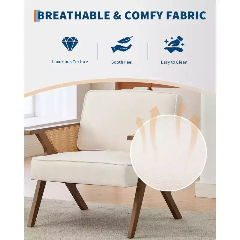 Modern Linen Accent Chair, Upholstered Reading Armchair With Backrest, Single Sofa Chair, Sofa Side Chair with Wood Leg for Living Room Bedroom