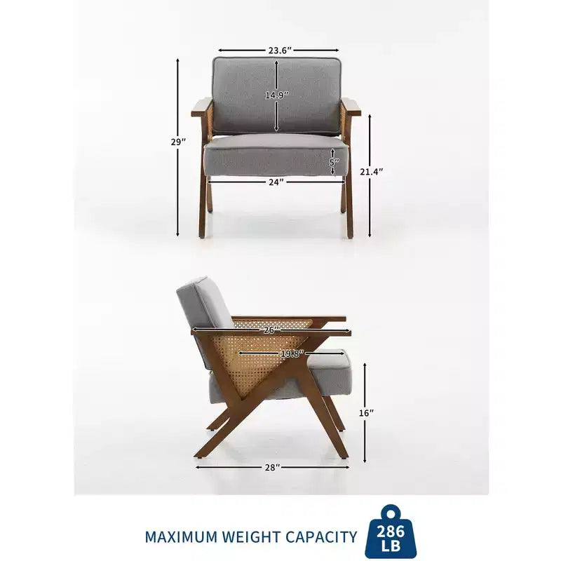 Modern Linen Accent Chair, Upholstered Reading Armchair With Backrest, Single Sofa Chair, Sofa Side Chair with Wood Leg for Living Room Bedroom
