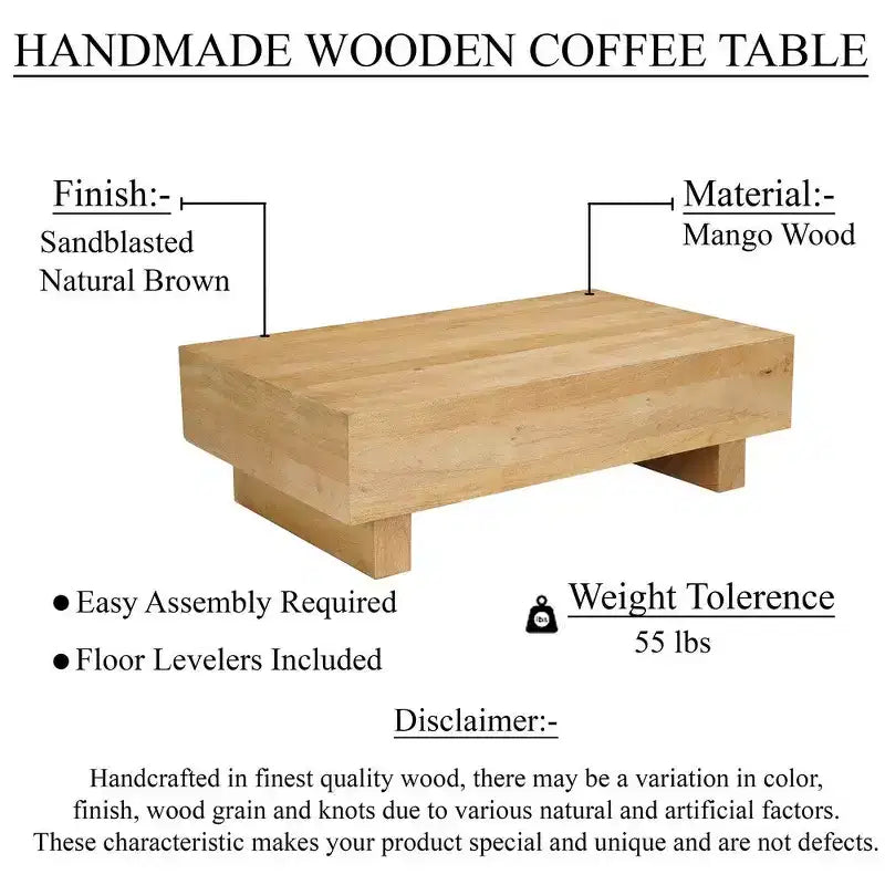 Royal Hampton Coffee Table | 42 Rectangular Top | Sandblasted Natural Brown Mango Wood | Wood Sustainably Harvested - UPT-333317