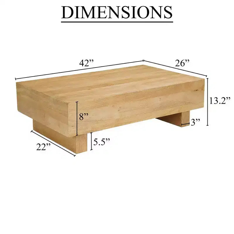 Royal Hampton Coffee Table | 42 Rectangular Top | Sandblasted Natural Brown Mango Wood | Wood Sustainably Harvested - UPT-333317