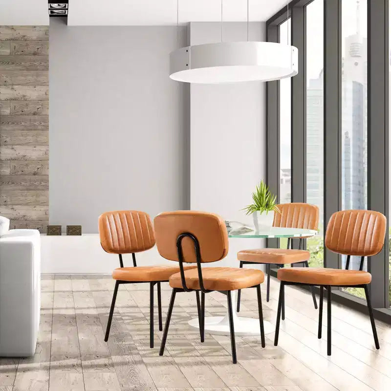 Okak Faux Leather Upholstered Cushion Small Dining Chair with Metal Frame,Set of 2 Accent Dining Chairs for Dining Room,Kitchen
