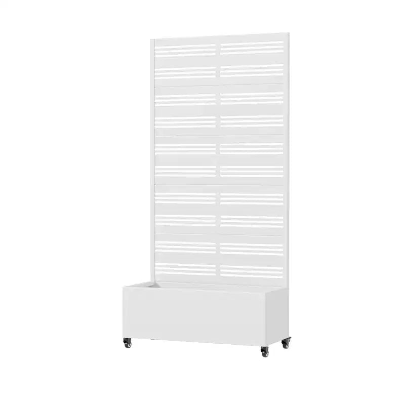 MAYEERTY White Wrought Iron Rectangular Planter with Trellis (Harold Wide-Narrow B Louvered), 72x35x16, 5-Piece Indoor Outdoor Garden Decor