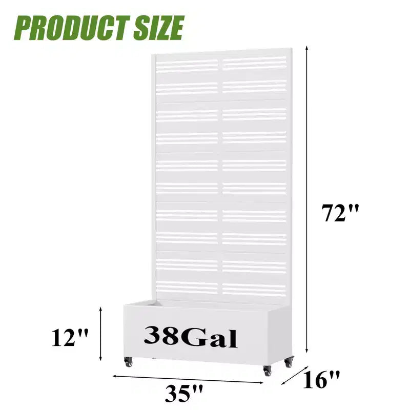MAYEERTY White Wrought Iron Rectangular Planter with Trellis (Harold Wide-Narrow B Louvered), 72x35x16, 5-Piece Indoor Outdoor Garden Decor
