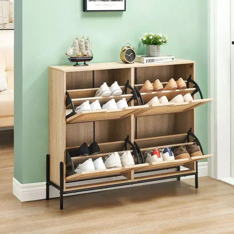 Shoe Cabinet with 4 Drawers - Twith Fluted Panel Shoe Storage Cabinet3 Gears Adjustable Partitions