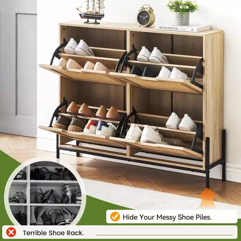 Shoe Cabinet with 4 Drawers - Twith Fluted Panel Shoe Storage Cabinet3 Gears Adjustable Partitions