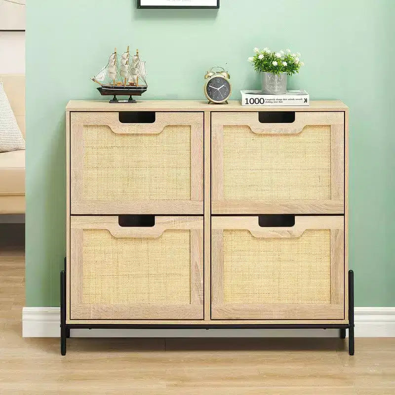 Shoe Cabinet with 4 Drawers - Twith Fluted Panel Shoe Storage Cabinet3 Gears Adjustable Partitions