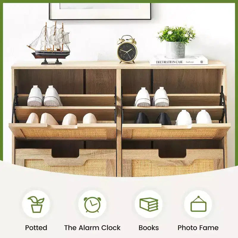 Shoe Cabinet with 4 Drawers - Twith Fluted Panel Shoe Storage Cabinet3 Gears Adjustable Partitions