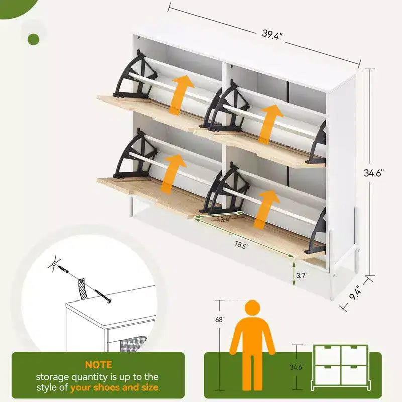Shoe Cabinet with 4 Drawers - Twith Fluted Panel Shoe Storage Cabinet3 Gears Adjustable Partitions