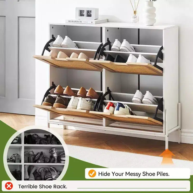 Shoe Cabinet with 4 Drawers - Twith Fluted Panel Shoe Storage Cabinet3 Gears Adjustable Partitions