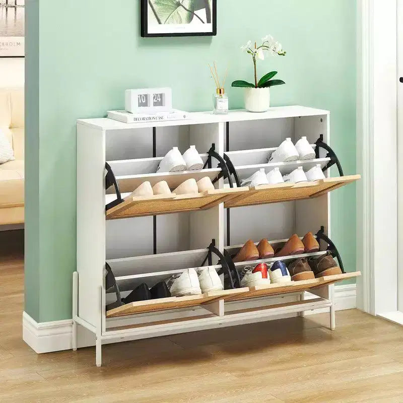 Shoe Cabinet with 4 Drawers - Twith Fluted Panel Shoe Storage Cabinet3 Gears Adjustable Partitions