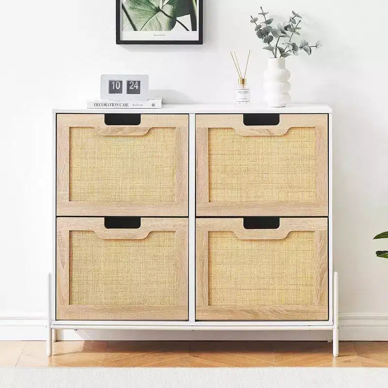 Shoe Cabinet with 4 Drawers - Twith Fluted Panel Shoe Storage Cabinet3 Gears Adjustable Partitions