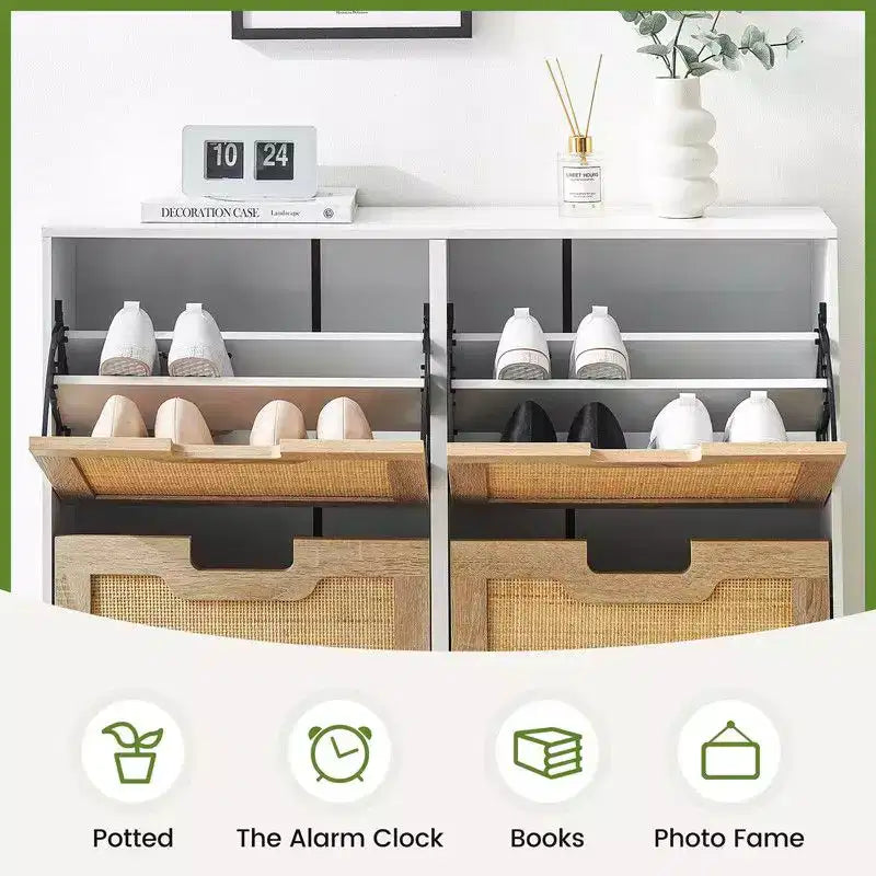 Shoe Cabinet with 4 Drawers - Twith Fluted Panel Shoe Storage Cabinet3 Gears Adjustable Partitions