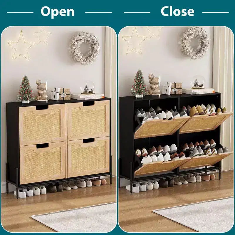 Shoe Cabinet with 4 Drawers - Twith Fluted Panel Shoe Storage Cabinet3 Gears Adjustable Partitions