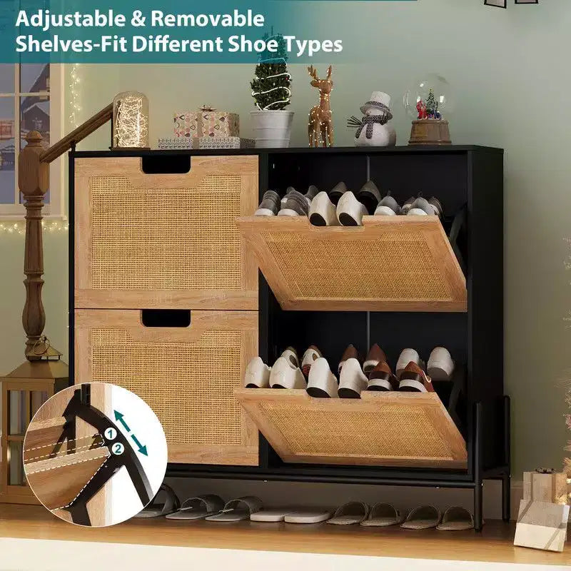 Shoe Cabinet with 4 Drawers - Twith Fluted Panel Shoe Storage Cabinet3 Gears Adjustable Partitions