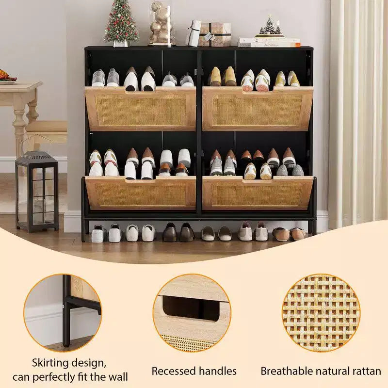 Shoe Cabinet with 4 Drawers - Twith Fluted Panel Shoe Storage Cabinet3 Gears Adjustable Partitions