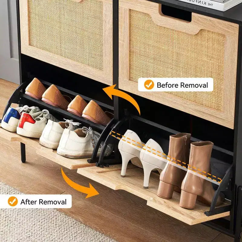 Shoe Cabinet with 4 Drawers - Twith Fluted Panel Shoe Storage Cabinet3 Gears Adjustable Partitions