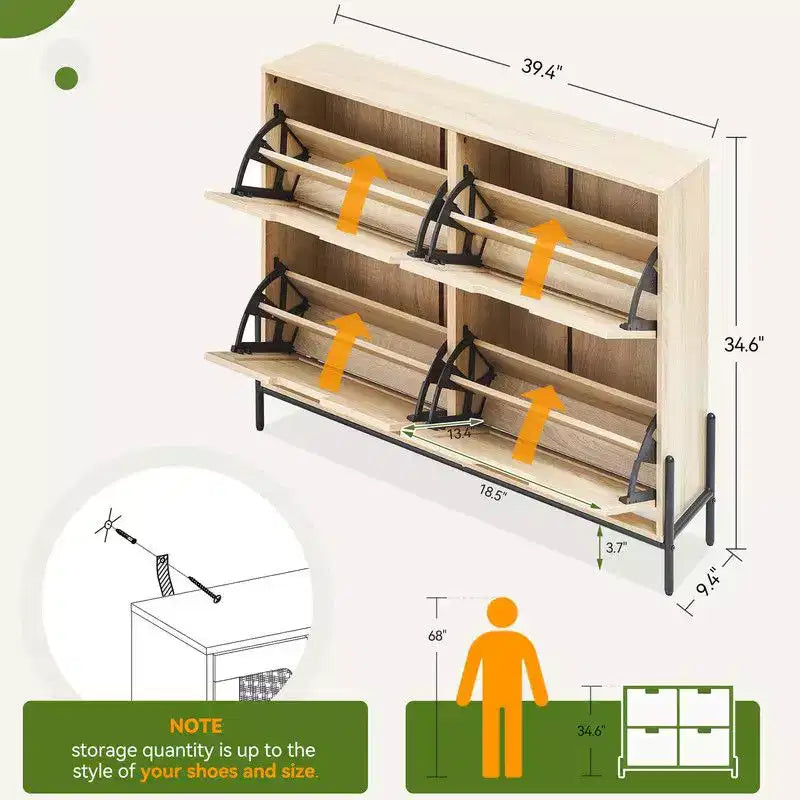 Shoe Cabinet with 4 Drawers - Twith Fluted Panel Shoe Storage Cabinet3 Gears Adjustable Partitions