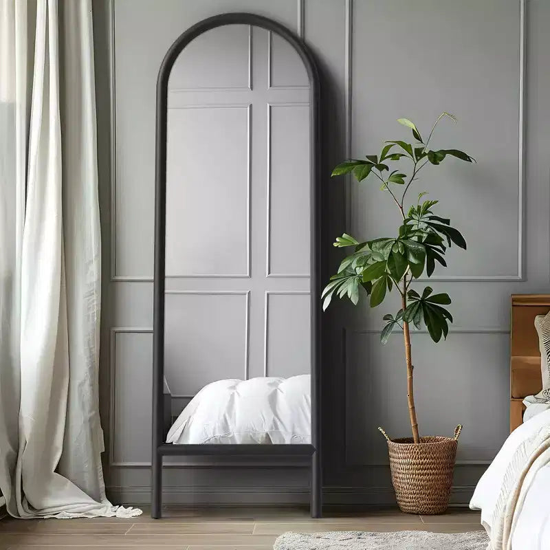 MAYEERTY Full-Length Mirror Solid Wood Ladder Arch Black 64x21x1in No Stand