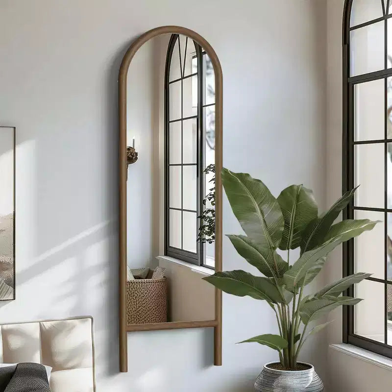 MAYEERTY Full-Length Mirror Solid Wood Ladder Arch Black 64x21x1in No Stand