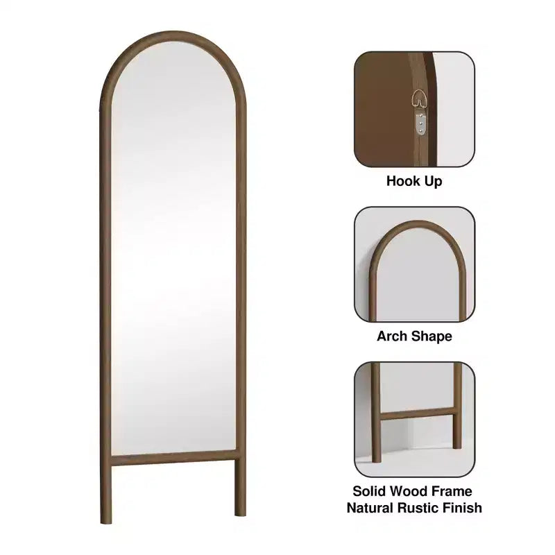 MAYEERTY Full-Length Mirror Solid Wood Ladder Arch Black 64x21x1in No Stand