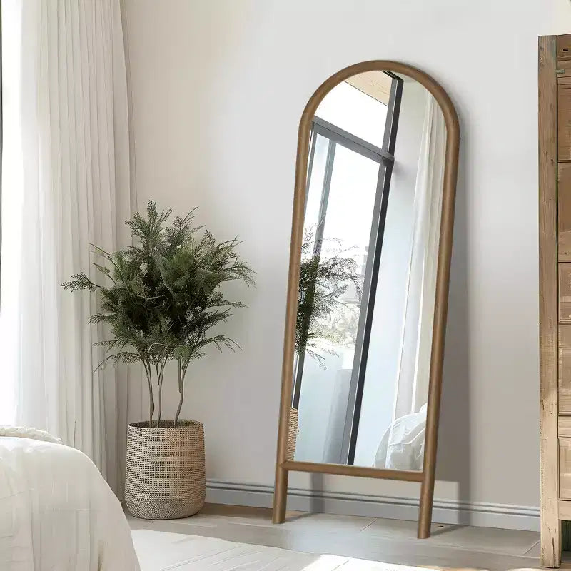 MAYEERTY Full-Length Mirror Solid Wood Ladder Arch Black 64x21x1in No Stand