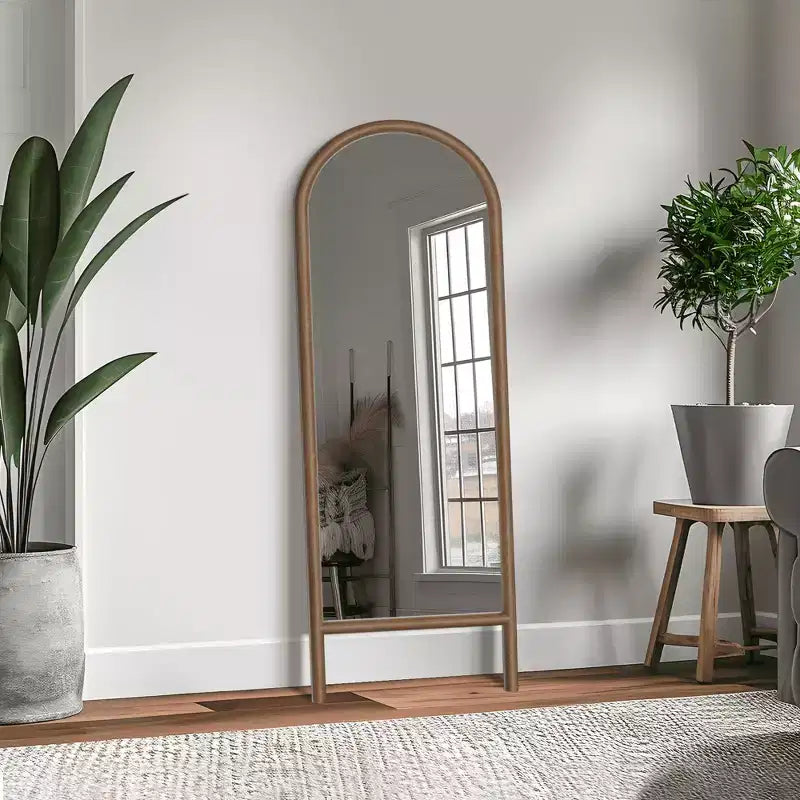 MAYEERTY Full-Length Mirror Solid Wood Ladder Arch Black 64x21x1in No Stand