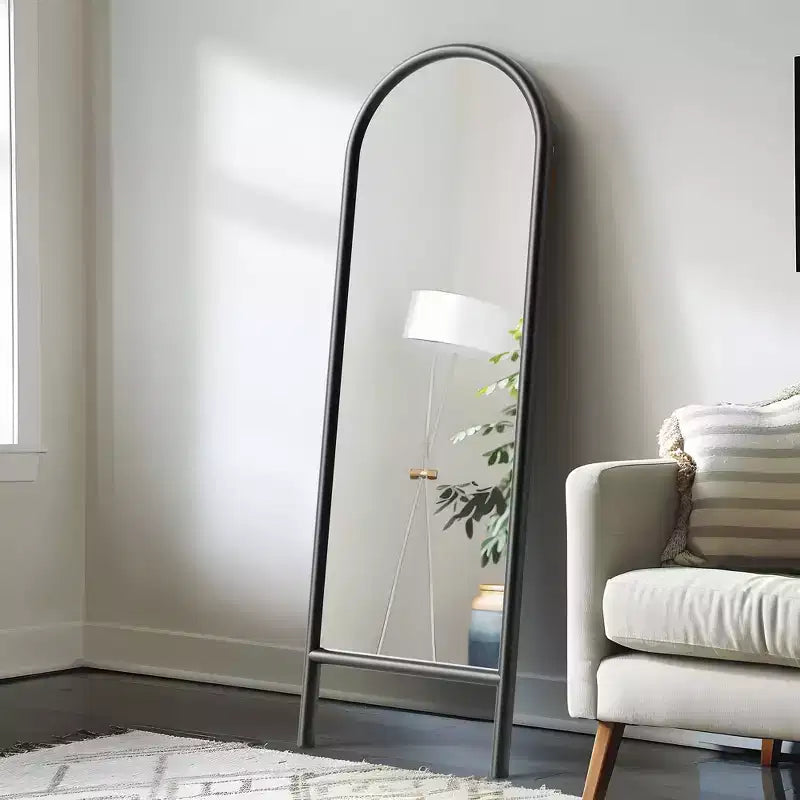 MAYEERTY Full-Length Mirror Solid Wood Ladder Arch Black 64x21x1in No Stand