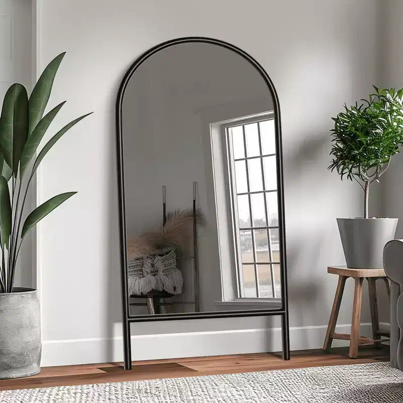 MAYEERTY Full-Length Mirror Solid Wood Ladder Arch Black 64x21x1in No Stand