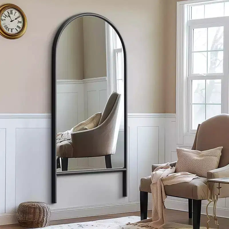 MAYEERTY Full-Length Mirror Solid Wood Ladder Arch Black 64x21x1in No Stand