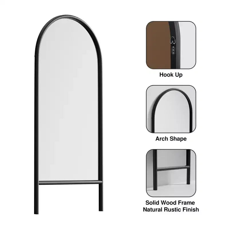 MAYEERTY Full-Length Mirror Solid Wood Ladder Arch Black 64x21x1in No Stand