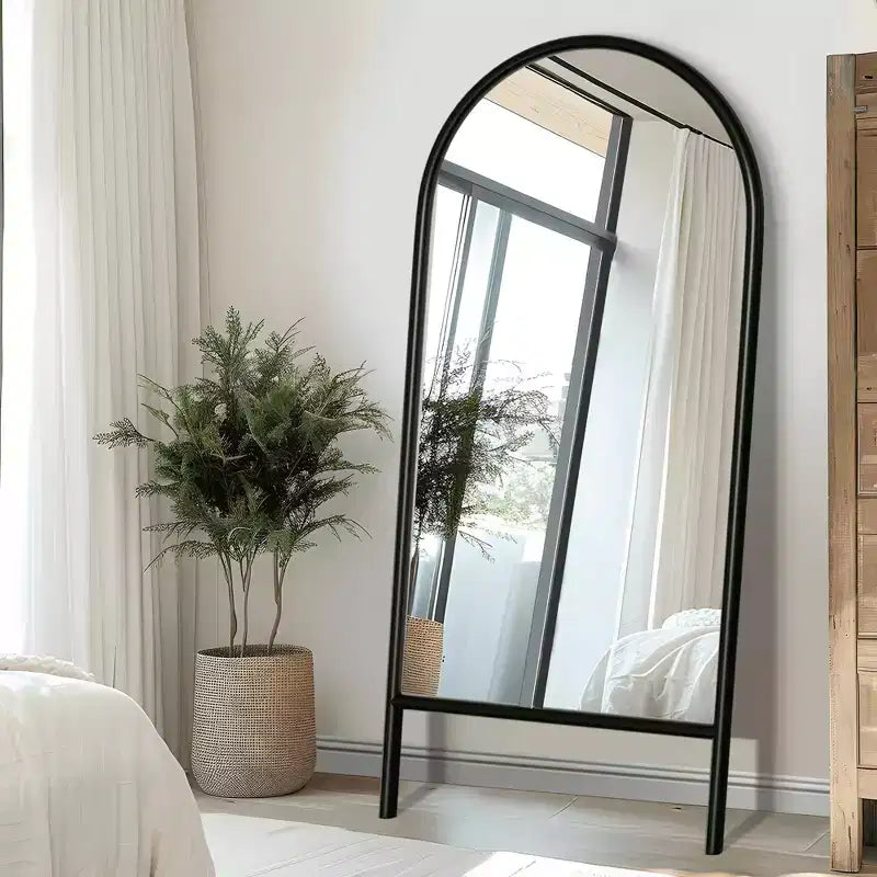 MAYEERTY Full-Length Mirror Solid Wood Ladder Arch Black 64x21x1in No Stand