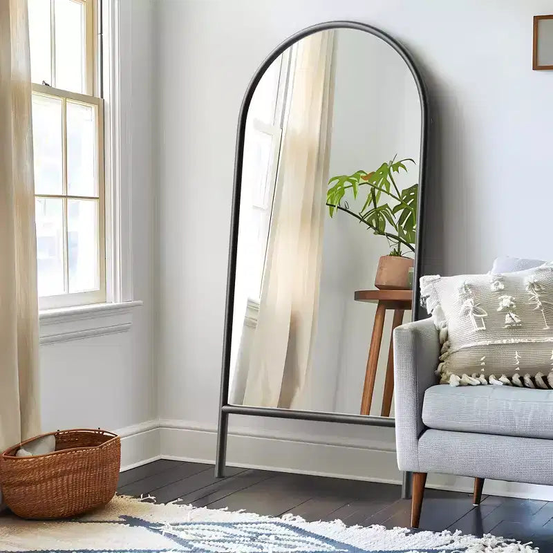 MAYEERTY Full-Length Mirror Solid Wood Ladder Arch Black 64x21x1in No Stand