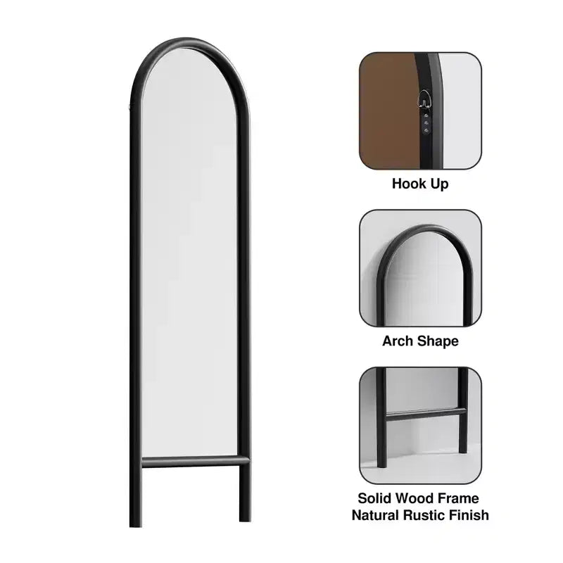 MAYEERTY Full-Length Mirror Solid Wood Ladder Arch Black 64x21x1in No Stand