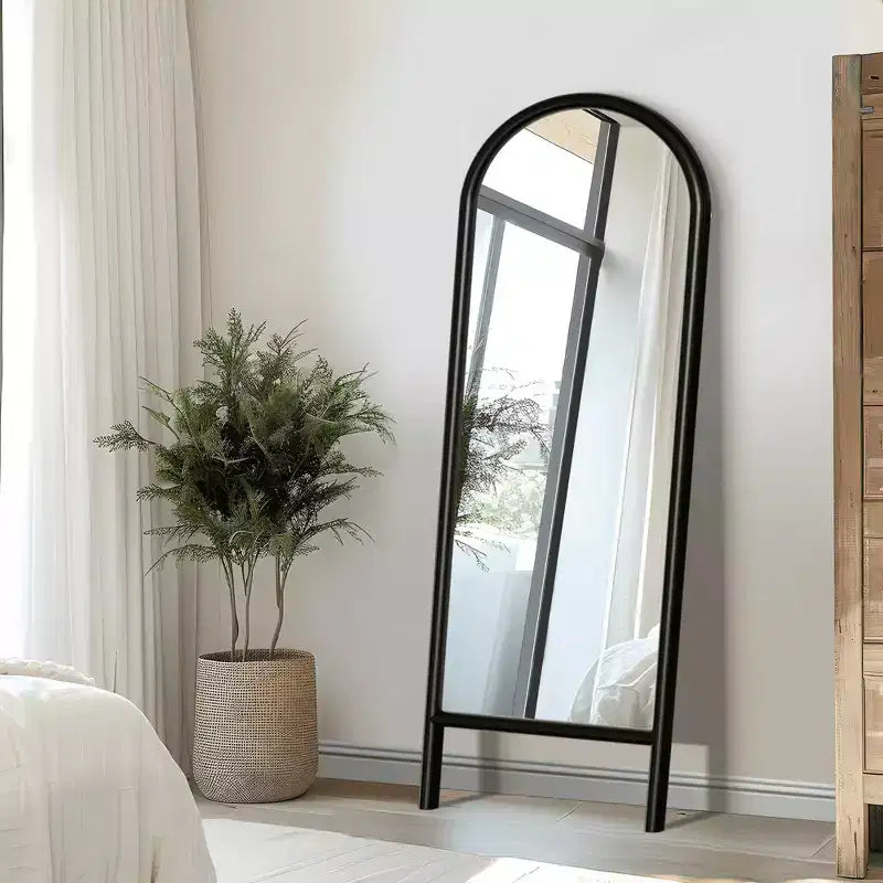 MAYEERTY Full-Length Mirror Solid Wood Ladder Arch Black 64x21x1in No Stand