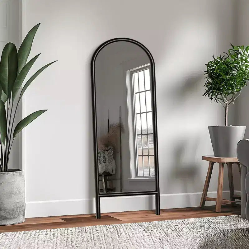 MAYEERTY Full-Length Mirror Solid Wood Ladder Arch Black 64x21x1in No Stand
