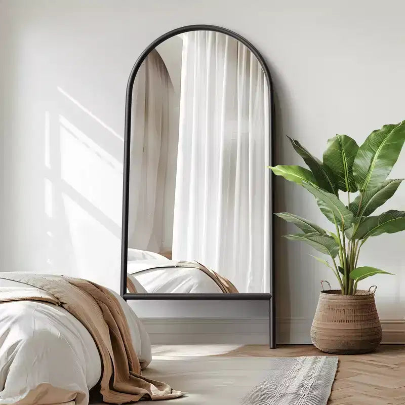 MAYEERTY Full-Length Mirror Solid Wood Ladder Arch Black 64x21x1in No Stand