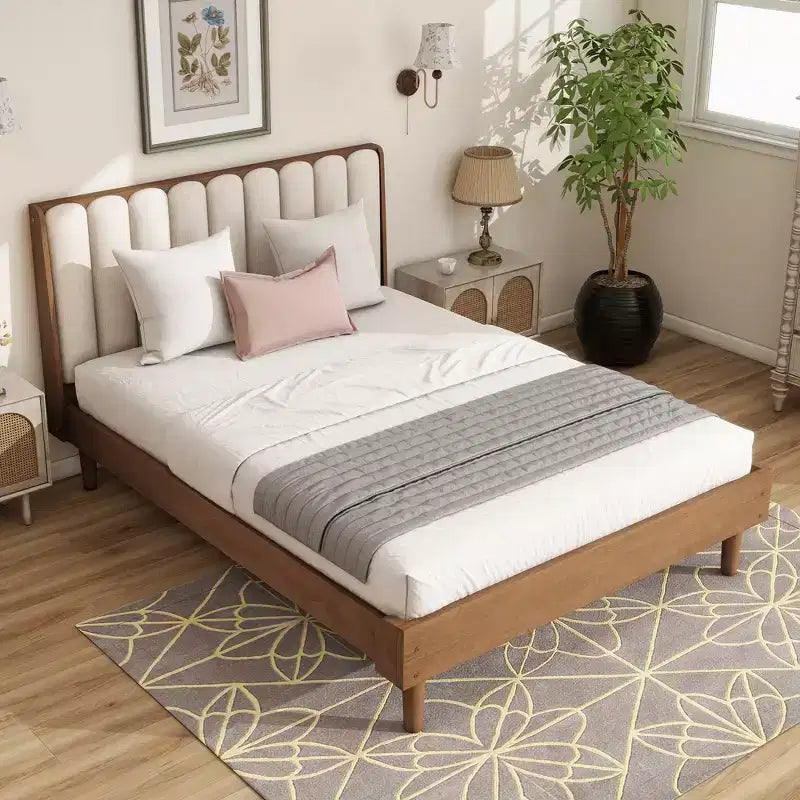 Queen/King Size Platform Bed Frame with Upholstered Headboard - ModernLuxe