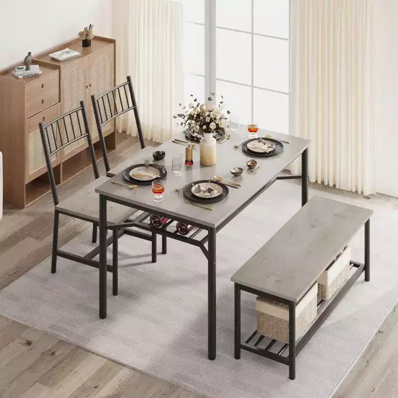 Kitchen Table Chairs Set of 4, Dining Table Set for 4 with Bench and Chairs, 4 Pieces Kitchen Table Set with Storage Rack for Small Space