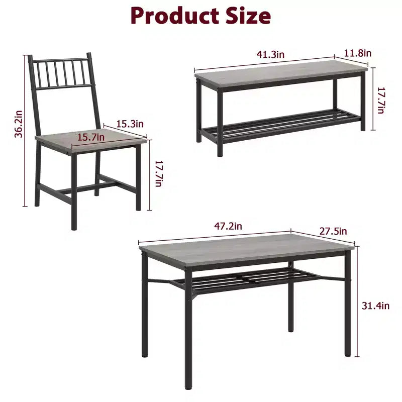 Kitchen Table Chairs Set of 4, Dining Table Set for 4 with Bench and Chairs, 4 Pieces Kitchen Table Set with Storage Rack for Small Space