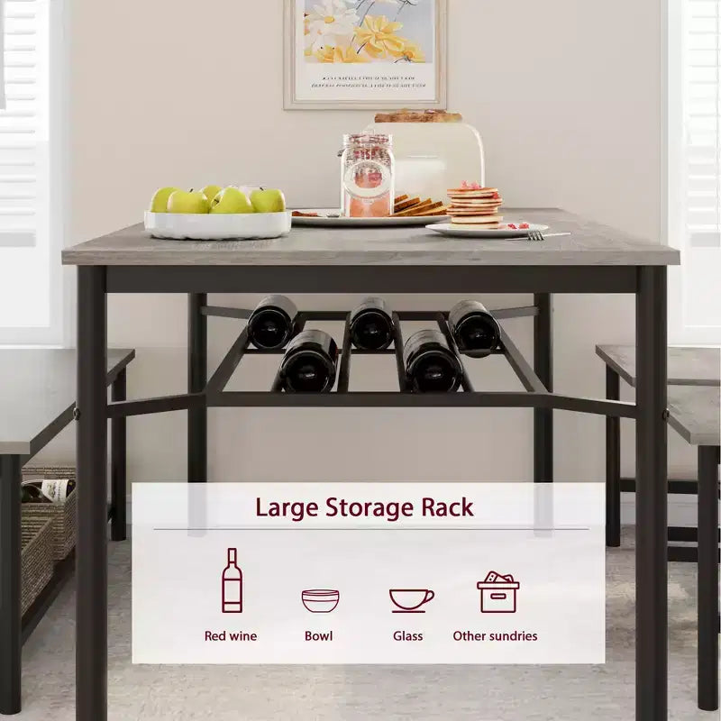 Kitchen Table Chairs Set of 4, Dining Table Set for 4 with Bench and Chairs, 4 Pieces Kitchen Table Set with Storage Rack for Small Space
