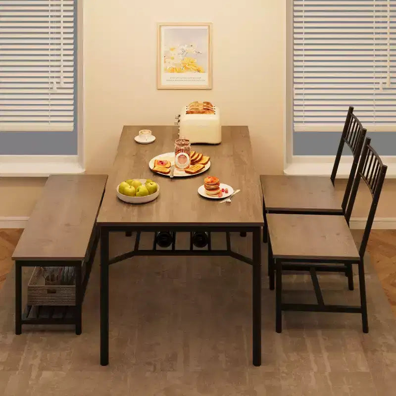 Kitchen Table Chairs Set of 4, Dining Table Set for 4 with Bench and Chairs, 4 Pieces Kitchen Table Set with Storage Rack for Small Space